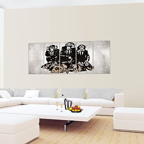 Bilder Banksy Street Art Affen Wandbild 200 x 80 cm Vlies Leinwand Bild XXL Format Wandbilder Wohnzimmer Wohnung Deko Kunstdrucke MADE IN GERMANY Fertig zum Aufhängen 303455b