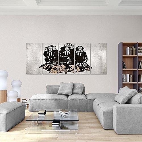 Bilder Banksy Street Art Affen Wandbild 200 x 80 cm Vlies Leinwand Bild XXL Format Wandbilder Wohnzimmer Wohnung Deko Kunstdrucke MADE IN GERMANY Fertig zum Aufhängen 303455b