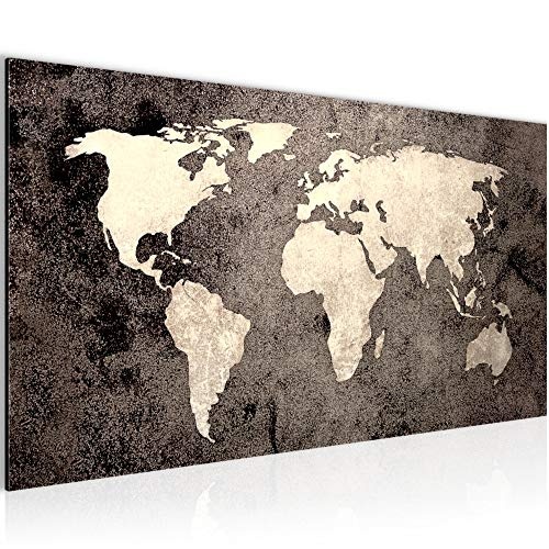 Bilder Weltkarte World Map Wandbild Vlies - Leinwand Bild XXL Format Wandbilder Wohnzimmer Wohnung Deko Kunstdrucke Braun 1 Teilig - MADE IN GERMANY - Fertig zum Aufhängen 101712c