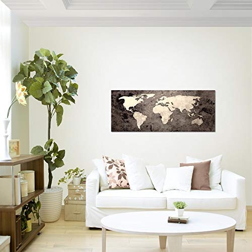 Bilder Weltkarte World Map Wandbild Vlies - Leinwand Bild XXL Format Wandbilder Wohnzimmer Wohnung Deko Kunstdrucke Braun 1 Teilig - MADE IN GERMANY - Fertig zum Aufhängen 101712c