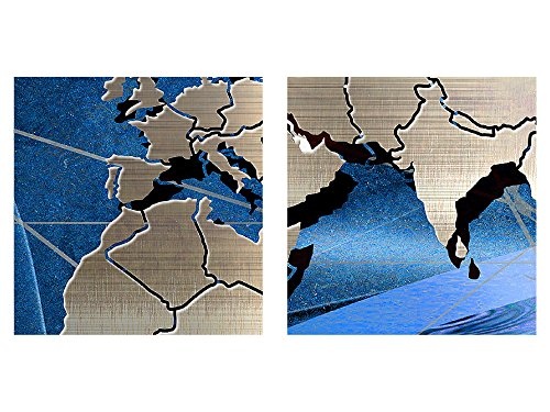 Bilder Weltkarte World Map Wandbild 200 x 100 cm Vlies - Leinwand Bild XXL Format Wandbilder Wohnzimmer Wohnung Deko Kunstdrucke Blau 5 Teilig - MADE IN GERMANY - Fertig zum Aufhängen 106851a