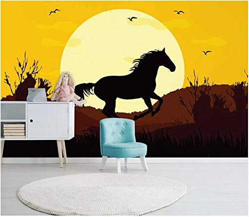 Laufendes Pferd und fliegende Vögel Leinwandbilder Bild auf Leinwand Wandbild Kunstdruck Wanddeko Wand Wohnzimmer Wanddekoration Deko 6D