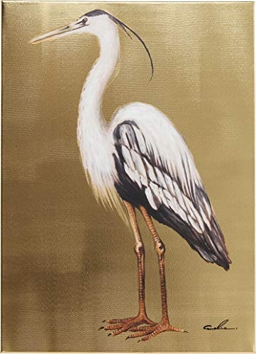Kare Design Bild Touched Heron Left, XXL Leinwandbild auf Keilrahmen, Wanddekoration mit Vogel, bunt, Gold (H/B/T) 70x50x4cm