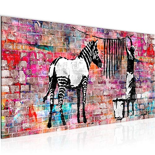 Bilder Banksy Washing Zebra Wandbild 100 x 40 cm Vlies - Leinwand Bild XXL Format Wandbilder Wohnzimmer Wohnung Deko Kunstdrucke Bunt 1 Teilig - Made IN Germany - Fertig zum Aufhängen 012912c