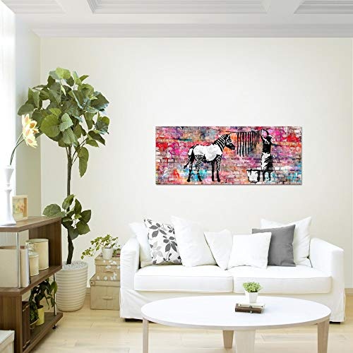 Bilder Banksy Washing Zebra Wandbild 100 x 40 cm Vlies - Leinwand Bild XXL Format Wandbilder Wohnzimmer Wohnung Deko Kunstdrucke Bunt 1 Teilig - Made IN Germany - Fertig zum Aufhängen 012912c