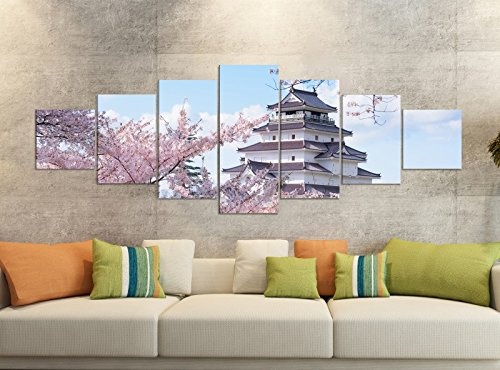 Leinwandbilder 7 Tlg 280x100cm Palast Oriental Architektur Japan rosa Leinwand Bild Teile teilig Kunstdruck Druck Vlies Wandbild mehrteilig 9YB1226, Leinwandbild 7 Tlg:ca. 280cmx100cm