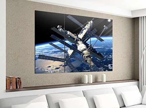 Leinwandbild 3tlg 120cmx100cm Raumstation ISS Weltraum Space Schiff Bilder Druck auf Leinwand Bild Kunstdruck mehrteilig Holz 9YA3243, 3 Tlg 120x100cm:3 Tlg 120x100cm