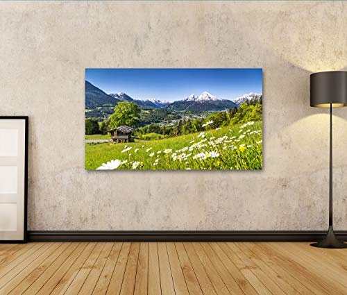islandburner Bild Bilder auf Leinwand schöne Berglandschaft in den bayerischen Alpen mit Dorf von Berchtesgaden und von Watzmann-Massiv Wandbild, Poster, Leinwandbild MYT