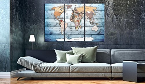 murando - Weltkarte Pinnwand 120x80 cm - Bilder mit Kork Rückwand - 3 teilig - Leinwandbilder - Korktafel - Fertig Aufgespannt - Wandbilder XXL - Kunstdrucke - Holz Landkarte Karte Kontinent k-C-0035-p-h