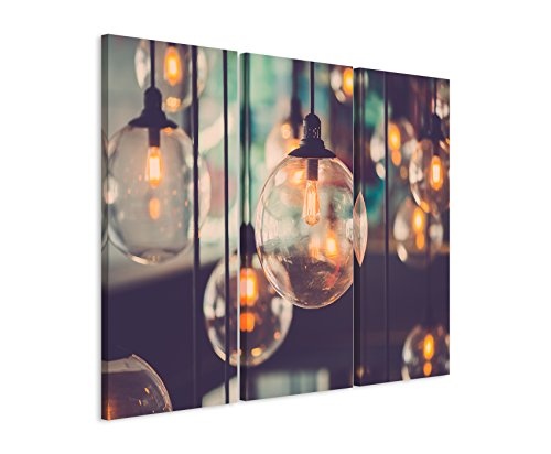 3 teiliges Leinwand-Bild 3x90x40cm (Gesamt 130x90cm) Künstlerische Fotografie - Designer Glühbirnen auf Leinwand exklusives Wandbild moderne Fotografie für ihre Wand in vielen Größen