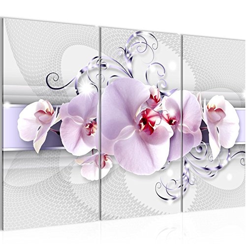 Bilder Blumen Orchidee Wandbild 120 x 80 cm - 3 Teilig Vlies - Leinwand Bild XXL Format Wandbilder Wohnzimmer Wohnung Deko Kunstdrucke Violett - MADE IN GERMANY - Fertig zum Aufhängen 007931a