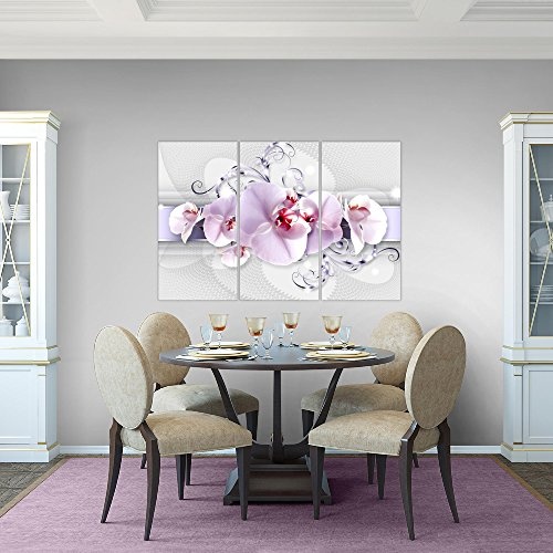 Bilder Blumen Orchidee Wandbild 120 x 80 cm - 3 Teilig Vlies - Leinwand Bild XXL Format Wandbilder Wohnzimmer Wohnung Deko Kunstdrucke Violett - MADE IN GERMANY - Fertig zum Aufhängen 007931a