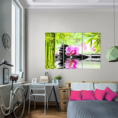 Bilder Orchidee Feng Shui Wandbild 120 x 80 cm Vlies - Leinwand Bild XXL Format Wandbilder Wohnzimmer Wohnung Deko Kunstdrucke Pink 3 Teilig -100% MADE IN GERMANY - Fertig zum Aufhängen 502031a