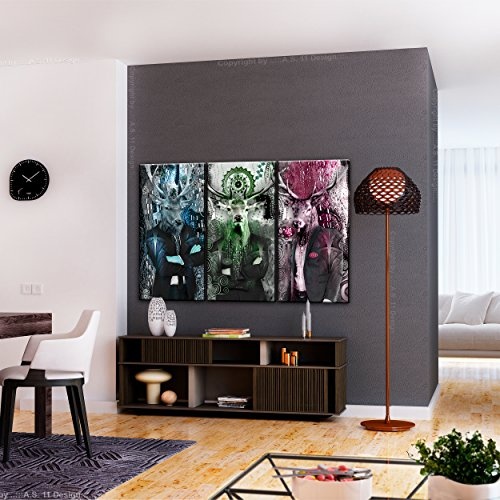 decomonkey Bilder Abstrakt Hirsch 120x80 cm 3 Teilig Leinwandbilder Bild auf Leinwand Vlies Wandbild Kunstdruck Wanddeko Wand Wohnzimmer Wanddekoration Deko Menschen braun Tiere