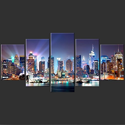 decomonkey Bilder New York 200x100 cm XXL 5 Teilig Leinwandbilder Bild auf Leinwand Vlies Wandbild Kunstdruck Wanddeko Wand Wohnzimmer Wanddekoration Deko Stadt City Architektur