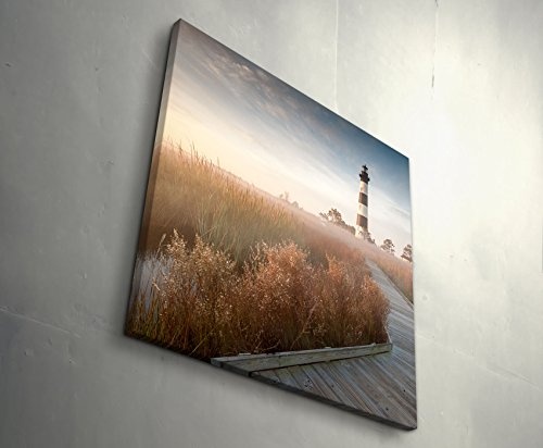 Paul Sinus Art Leinwandbilder | Bilder Leinwand 90x90cm Steg Zum Leuchtturm im Sonnenschein