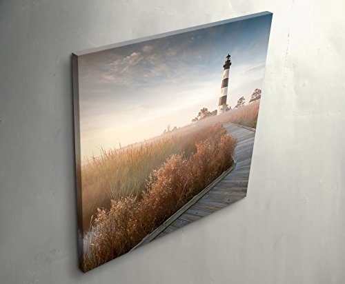 Paul Sinus Art Leinwandbilder | Bilder Leinwand 90x90cm Steg Zum Leuchtturm im Sonnenschein