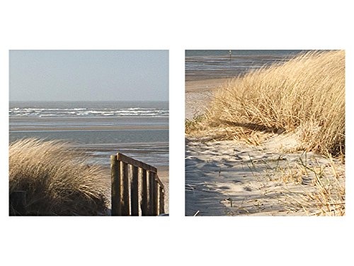 Runa Art Bilder Strand Meer Wandbild 200 x 100 cm Vlies - Leinwand Bild XXL Format Wandbilder Wohnzimmer Wohnung Deko Kunstdrucke Beige 5 Teilig - Made in Germany - Fertig Zum Aufhängen 604051a