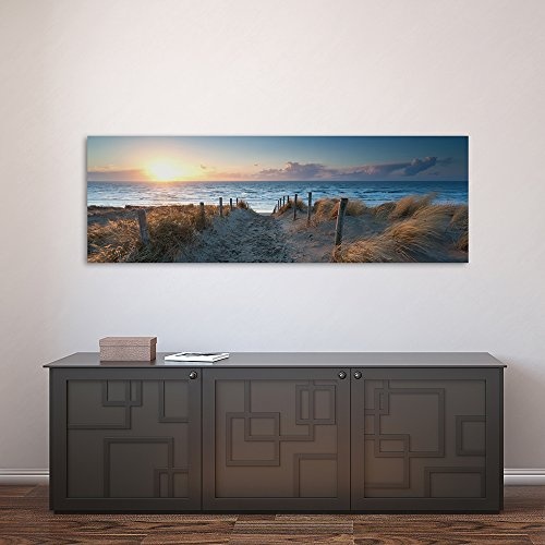 Feeby Frames, Leinwandbild, Bilder, Wand Bild, Wandbilder, Kunstdruck 50x150cm, STRAND, MEER, WASSER, LANDSCHAFT, AUSSICHT, WEG, SAND, GRAS, BLAU, BRAUN