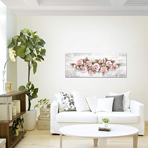 Bilder Blumen Rosen Wandbild 100 x 40 cm Vlies - Leinwand Bild XXL Format Wandbilder Wohnzimmer Wohnung Deko Kunstdrucke Rosa 1 Teilig - MADE IN GERMANY - Fertig zum Aufhängen 022312b
