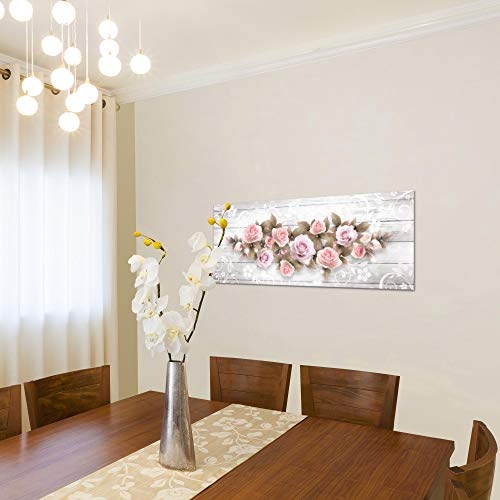Bilder Blumen Rosen Wandbild 100 x 40 cm Vlies - Leinwand Bild XXL Format Wandbilder Wohnzimmer Wohnung Deko Kunstdrucke Rosa 1 Teilig - MADE IN GERMANY - Fertig zum Aufhängen 022312b
