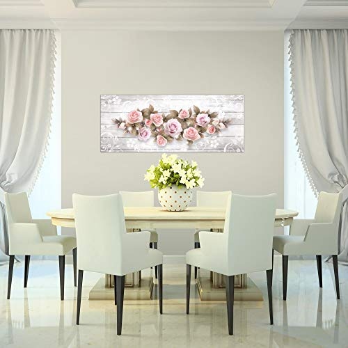 Bilder Blumen Rosen Wandbild 100 x 40 cm Vlies - Leinwand Bild XXL Format Wandbilder Wohnzimmer Wohnung Deko Kunstdrucke Rosa 1 Teilig - MADE IN GERMANY - Fertig zum Aufhängen 022312b