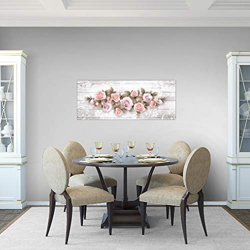 Bilder Blumen Rosen Wandbild 100 x 40 cm Vlies - Leinwand Bild XXL Format Wandbilder Wohnzimmer Wohnung Deko Kunstdrucke Rosa 1 Teilig - MADE IN GERMANY - Fertig zum Aufhängen 022312b