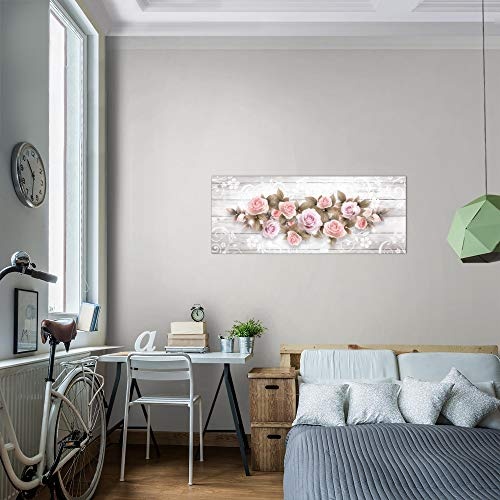 Bilder Blumen Rosen Wandbild 100 x 40 cm Vlies - Leinwand Bild XXL Format Wandbilder Wohnzimmer Wohnung Deko Kunstdrucke Rosa 1 Teilig - MADE IN GERMANY - Fertig zum Aufhängen 022312b