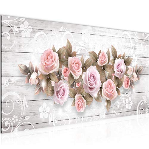 Bilder Blumen Rosen Wandbild 100 x 40 cm Vlies - Leinwand Bild XXL Format Wandbilder Wohnzimmer Wohnung Deko Kunstdrucke Rosa 1 Teilig - MADE IN GERMANY - Fertig zum Aufhängen 022312b