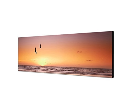 Augenblicke Wandbilder Leinwandbild als Panorama in 150x50cm Strand Meer Sonnenuntergang Möwen