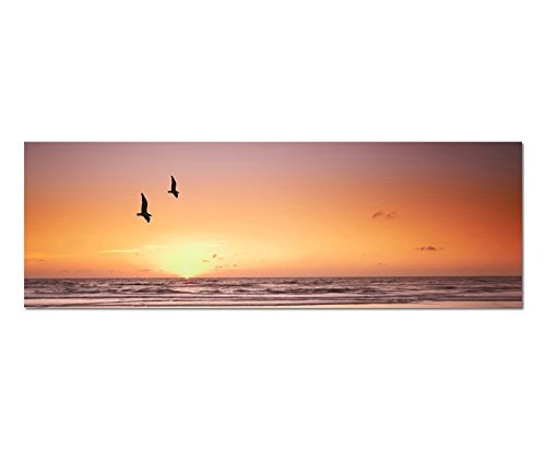 Augenblicke Wandbilder Leinwandbild als Panorama in 150x50cm Strand Meer Sonnenuntergang Möwen