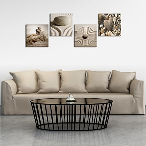 decomonkey Bilder Steine Spa 40x40 cm 4 Teilig Leinwandbilder Bild auf Leinwand Vlies Wandbild Kunstdruck Wanddeko Wand Wohnzimmer Wanddekoration Deko Zen Natur Sand