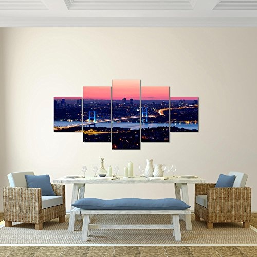 Bilder Istanbul Türkei Wandbild 200 x 100 cm Vlies - Leinwand Bild XXL Format Wandbilder Wohnzimmer Wohnung Deko Kunstdrucke Violett 5 Teilig - Made IN Germany - Fertig zum Aufhängen 603851a