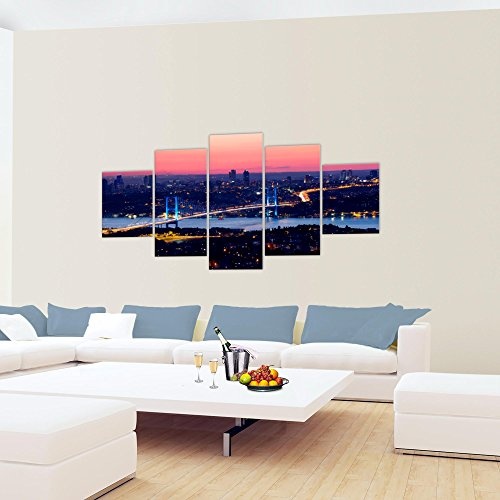 Bilder Istanbul Türkei Wandbild 200 x 100 cm Vlies - Leinwand Bild XXL Format Wandbilder Wohnzimmer Wohnung Deko Kunstdrucke Violett 5 Teilig - Made IN Germany - Fertig zum Aufhängen 603851a