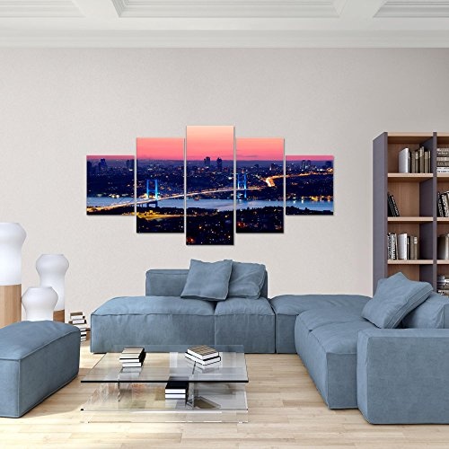 Bilder Istanbul Türkei Wandbild 200 x 100 cm Vlies - Leinwand Bild XXL Format Wandbilder Wohnzimmer Wohnung Deko Kunstdrucke Violett 5 Teilig - Made IN Germany - Fertig zum Aufhängen 603851a