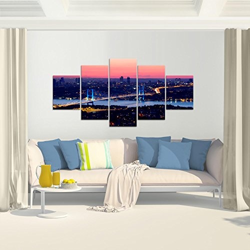 Bilder Istanbul Türkei Wandbild 200 x 100 cm Vlies - Leinwand Bild XXL Format Wandbilder Wohnzimmer Wohnung Deko Kunstdrucke Violett 5 Teilig - Made IN Germany - Fertig zum Aufhängen 603851a