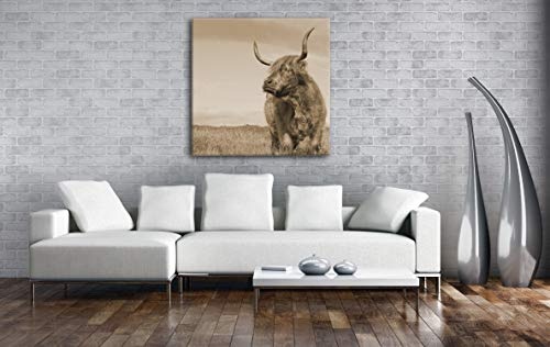 deyoli riesige Kuh auf Einer Landschaft im Format: 70x70 Effekt: Sepia als Leinwandbild, Motiv auf Echtholzrahmen, Hochwertiger Digitaldruck mit Rahmen, Kein Poster oder Plakat