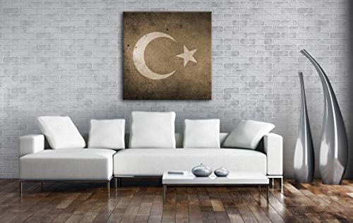 deyoli Türkische Flagge Format: 70x70 Effekt: Sepia als Leinwandbild, Motiv fertig gerahmt auf Echtholzrahmen, Hochwertiger Digitaldruck mit Rahmen, Kein Poster oder Plakat