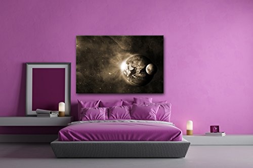 deyoli Dark Violette Erde mit Mond Format: 80x60 Effekt: Sepia als Leinwandbild, Motiv fertig gerahmt auf Echtholzrahmen, Hochwertiger Digitaldruck mit Rahmen, Kein Poster oder Plakat