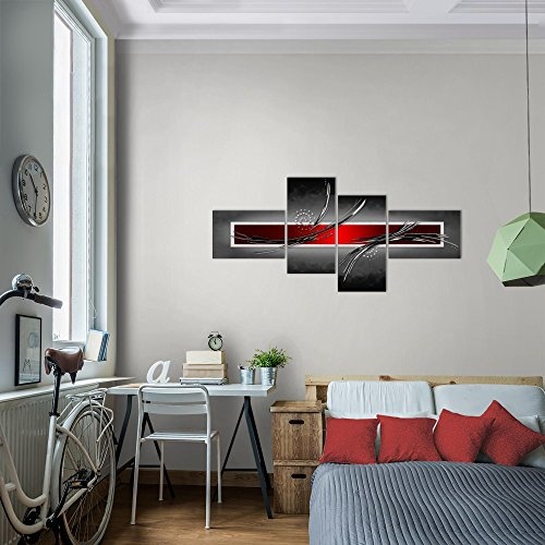 Bilder abstrakt Wandbild 100 x 50 cm Vlies - Leinwand Bild XXL Format Wandbilder Wohnzimmer Wohnung Deko Kunstdrucke Rot 4 Teilig - Made IN Germany - Fertig zum Aufhängen 102542a