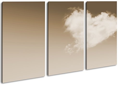 deyoli Wolkenherz Format: 3-teilig 120x80 Effekt: Sepia als Leinwandbild, Motiv fertig gerahmt auf Echtholzrahmen, Hochwertiger Digitaldruck mit Rahmen, Kein Poster oder Plakat