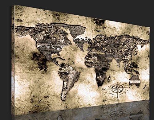 B&D XXL murando - Leinwandbilder Weltkarte 150x90 cm - Bild für die Selbstmontage - Wandbilder XXL - Kunstdruck - Landkarte Geographie Karte sepia k-A-0004-b-c