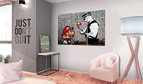 murando - Bilder Mario 135x90 cm Vlies Leinwandbild 3 Teilig Kunstdruck modern Wandbilder XXL Wanddekoration Design Wand Bild - Banksy Street Art Ziegel h-B-0080-b-e