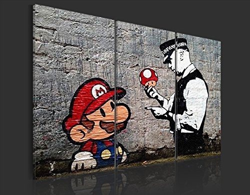 murando - Bilder Mario 135x90 cm Vlies Leinwandbild 3 Teilig Kunstdruck modern Wandbilder XXL Wanddekoration Design Wand Bild - Banksy Street Art Ziegel h-B-0080-b-e