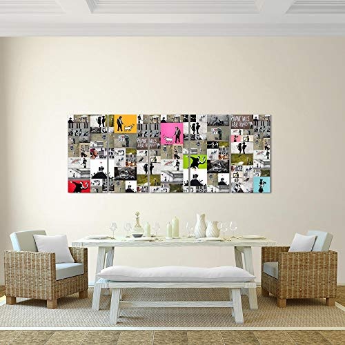 Bilder Collage Banksy Street Art Wandbild 200 x 80 cm Vlies - Leinwand Bild XXL Format Wandbilder Wohnzimmer Wohnung Deko Kunstdrucke Bunt 5 Teilig - Made IN Germany - Fertig zum Aufhängen 302755a