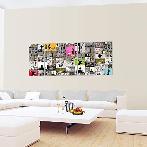 Bilder Collage Banksy Street Art Wandbild 200 x 80 cm Vlies - Leinwand Bild XXL Format Wandbilder Wohnzimmer Wohnung Deko Kunstdrucke Bunt 5 Teilig - Made IN Germany - Fertig zum Aufhängen 302755a