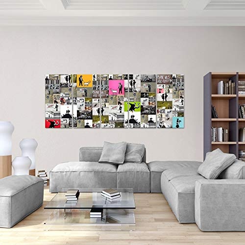 Bilder Collage Banksy Street Art Wandbild 200 x 80 cm Vlies - Leinwand Bild XXL Format Wandbilder Wohnzimmer Wohnung Deko Kunstdrucke Bunt 5 Teilig - Made IN Germany - Fertig zum Aufhängen 302755a