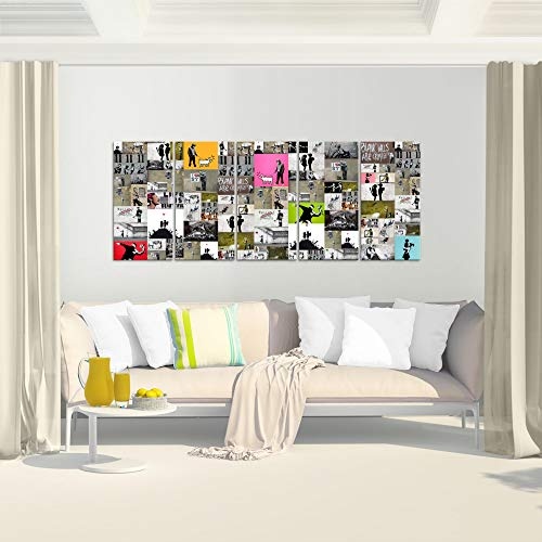Bilder Collage Banksy Street Art Wandbild 200 x 80 cm Vlies - Leinwand Bild XXL Format Wandbilder Wohnzimmer Wohnung Deko Kunstdrucke Bunt 5 Teilig - Made IN Germany - Fertig zum Aufhängen 302755a