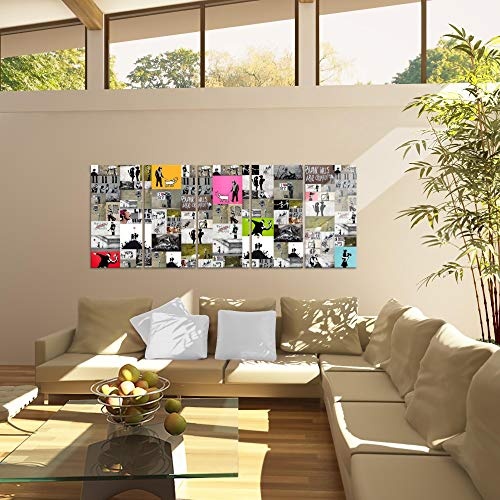 Bilder Collage Banksy Street Art Wandbild 200 x 80 cm Vlies - Leinwand Bild XXL Format Wandbilder Wohnzimmer Wohnung Deko Kunstdrucke Bunt 5 Teilig - Made IN Germany - Fertig zum Aufhängen 302755a
