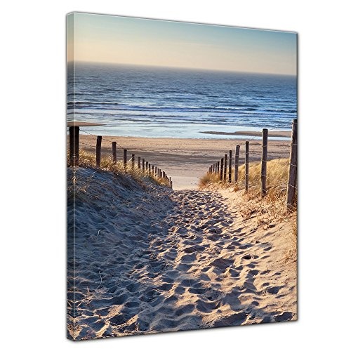Wandbild - Schöner Weg zum Strand III - Bild auf Leinwand - 60x80 cm einteilig - Leinwandbilder - Urlaub, Sonne & Meer - Nordsee - Dünen mit Strandgräsern - Idylle - Erholung